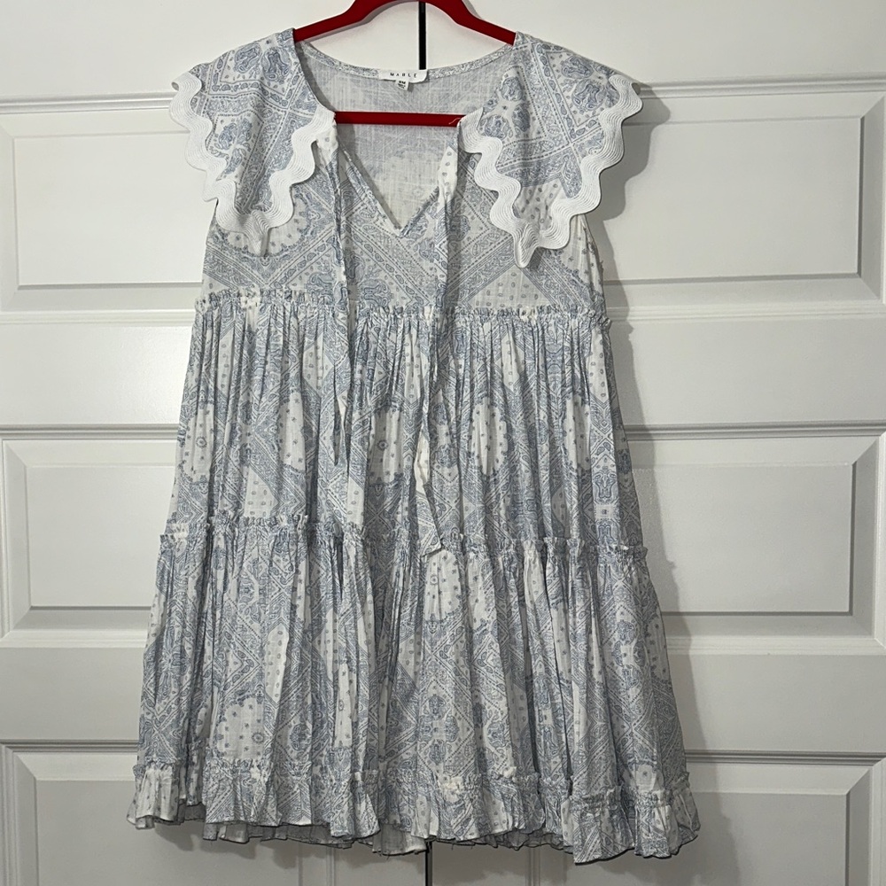 MABLE Dress in Light Blue and White